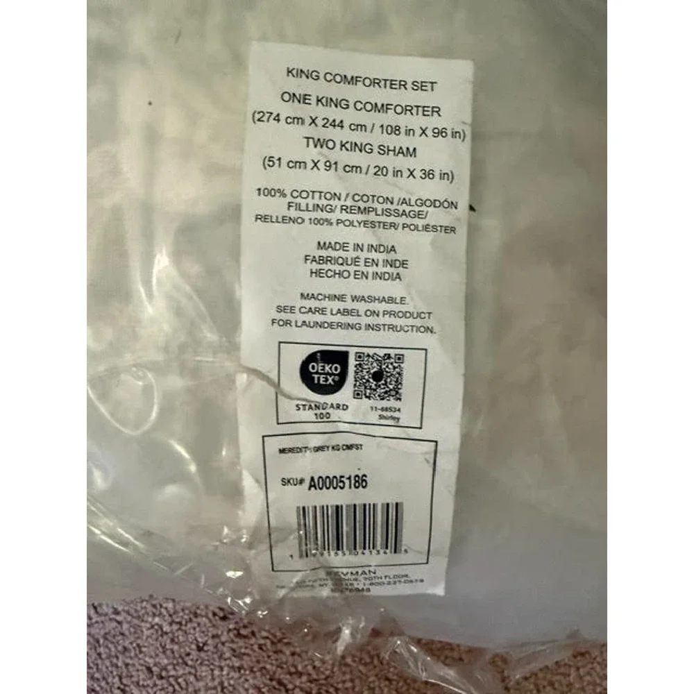 Laura Ashley Meredith Grey King Comforter Set 3 Piece Floral Cotton 108x96